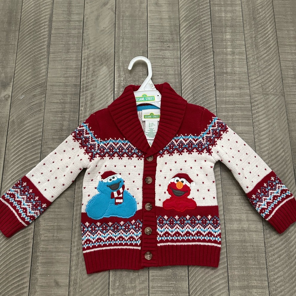 Sesame Street Christmas Cardigan Sweater with Elmo & Cookie Monster